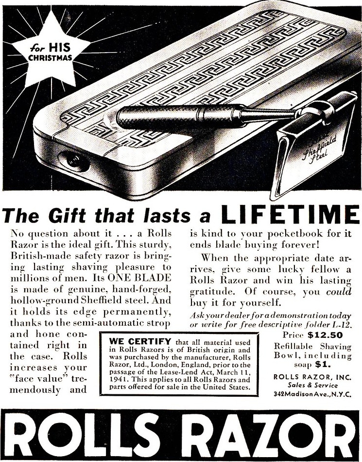 A 1941 ad for the ideal gift - a Rolls Razor