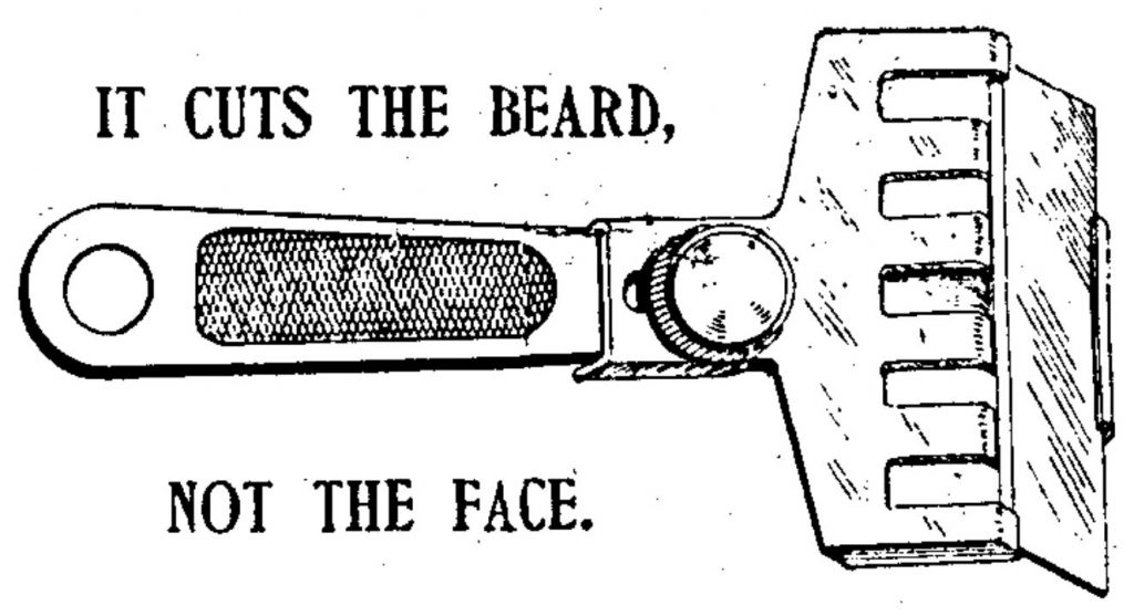 Scimitar razor advertisement from Waits' Compendium, which differs from the patent drawing.