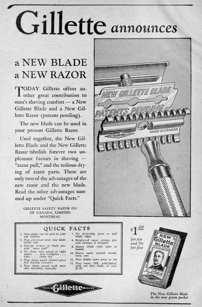 United Farmers of Alberta magazine advertisement for Gillette's new slotted blade