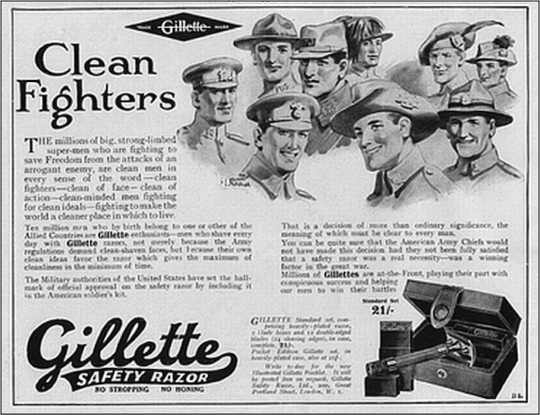 Clean-minded men fighting for clean ideals - a Gillette advertisement from the Great War