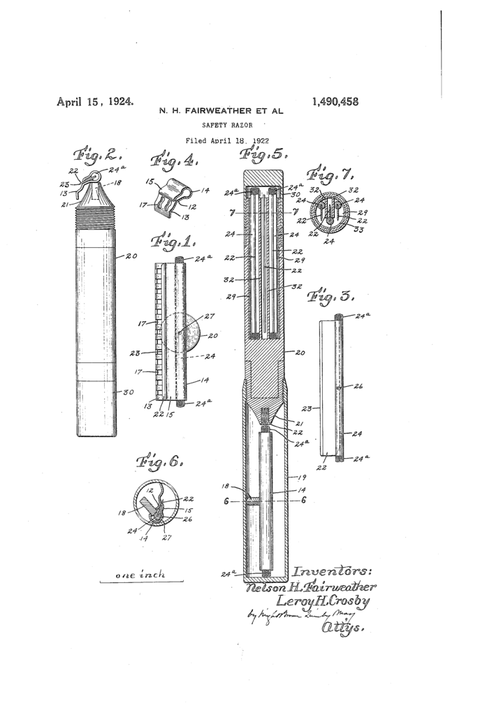 The neat single edge razor depicted in US patent 1,490,458