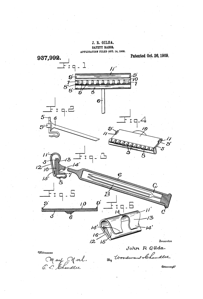 The safety razor of John R GIlda, as shown in US patent 937,992