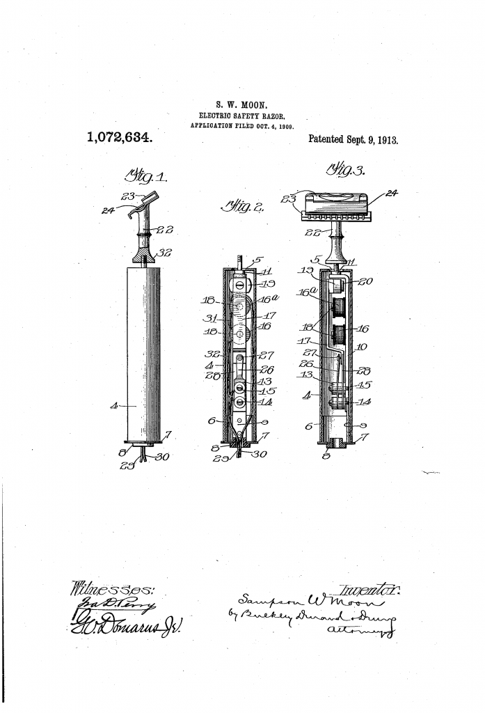 Sampson W Moon patented electrical razor - a  potentially shocking shave.