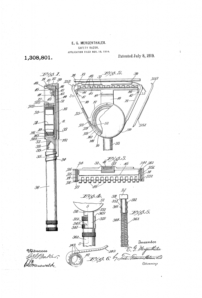 The second band razor patent by Eugene G Mergenthaler