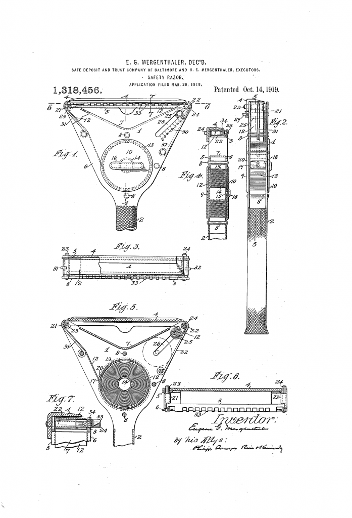 The third band razor patent by Eugene G Mergenthaler