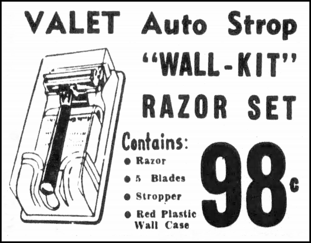 Vintage Advertising For The Valet Auto Strop Wall-Kit Safety Razor Set In A Sun Ray Drug Company Store Ad In The Red Bank New Jersey Daily Register Newspaper, December 17, 1942. Photo by Joe Haupt.