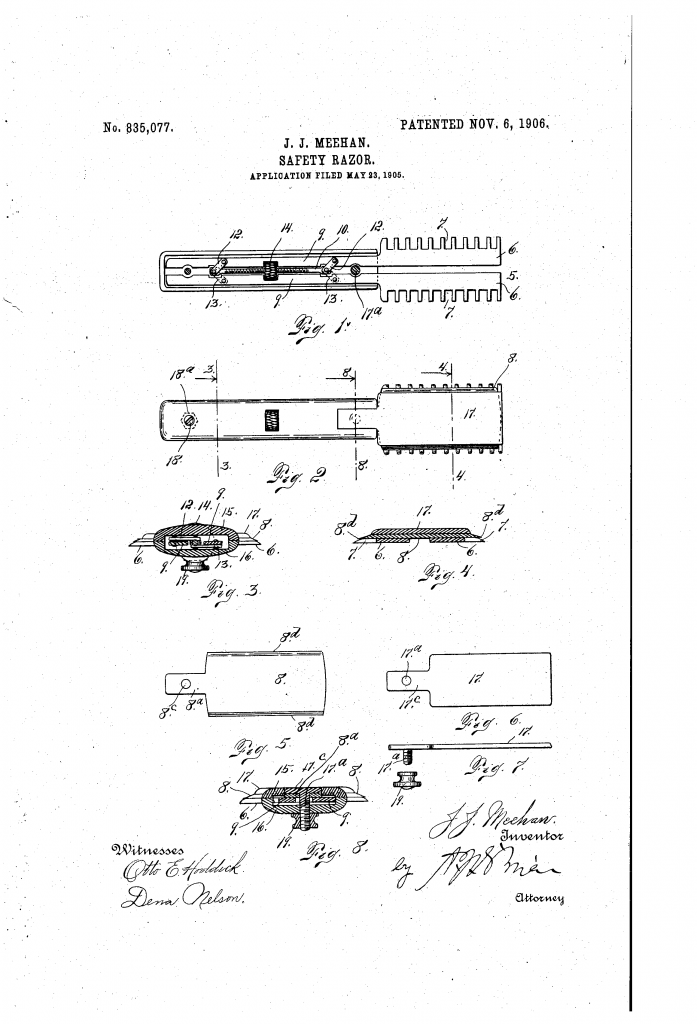 Patent drawing showing the features of the adjustable shavette.