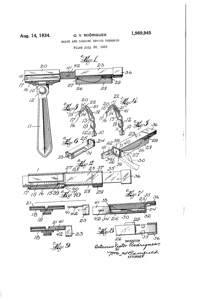 Patent drawing showing an injector razor and loading device therefor.