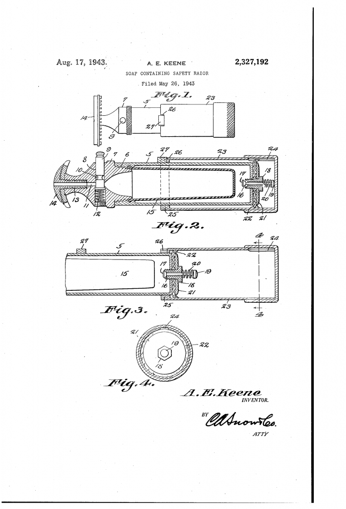 Patent drawing of the soap-containing safety razor