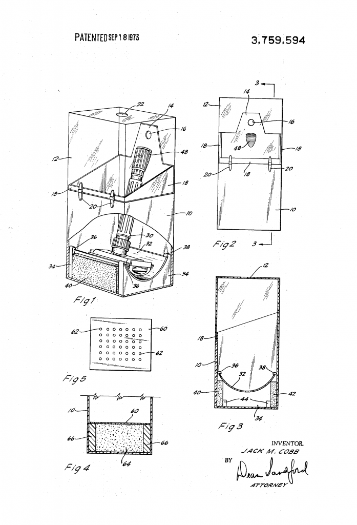 Patent drawing showing Jack Cobb's method and apparatus for storing cutting implements