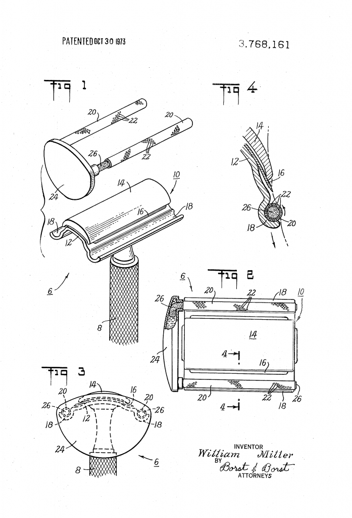 Patent drawing showing William Miller's razor with lubricant dispenser.