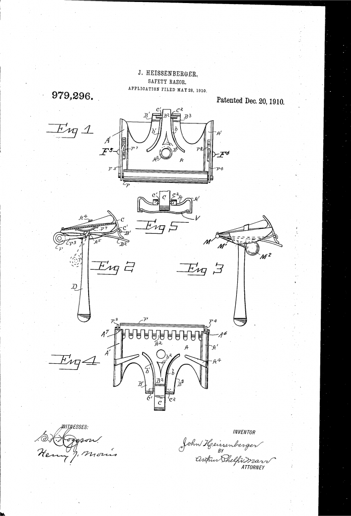 Patent drawing for John Heissenberger's face moistening razor