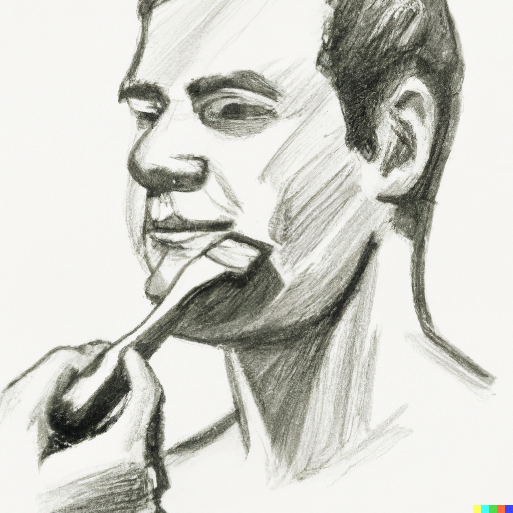 “A charcoal drawing of a man shaving with a traditional razor” - AI generated image to illustrate an AI generated blogpost on traditional shaving.