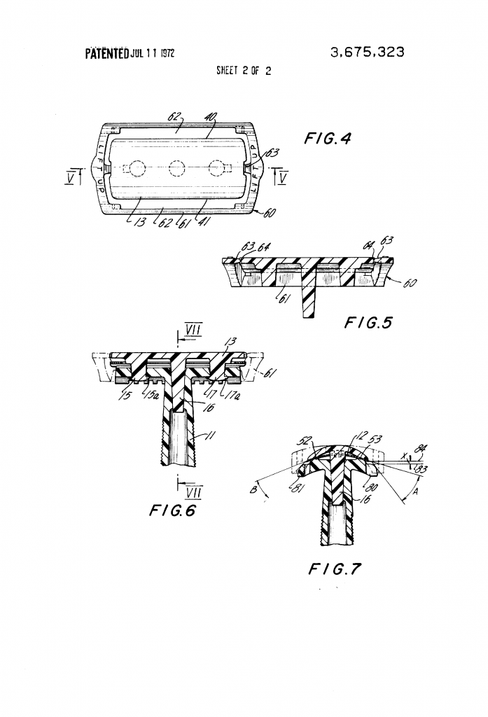 Sheet two of the patent drawing for the disposable preassembled plastic razor