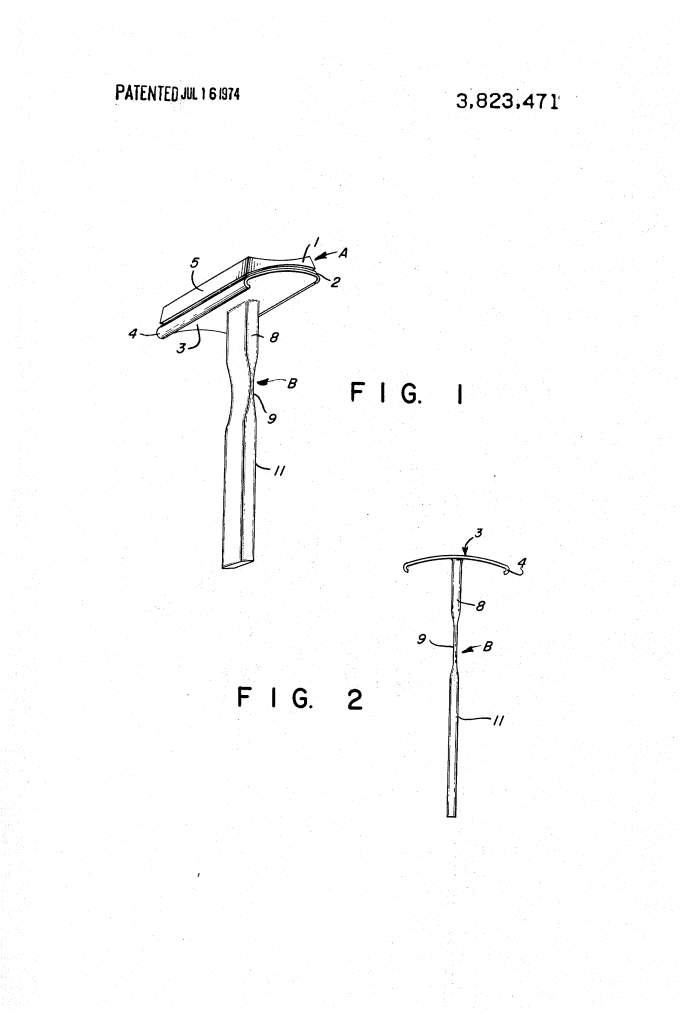 Patent drawing showing Ray's plastic safety razor