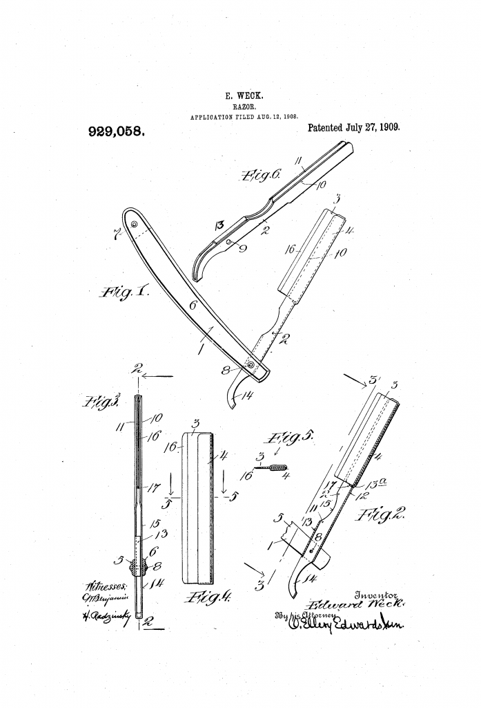 Patent drawing showing the original embodiment of Weck's shavette system