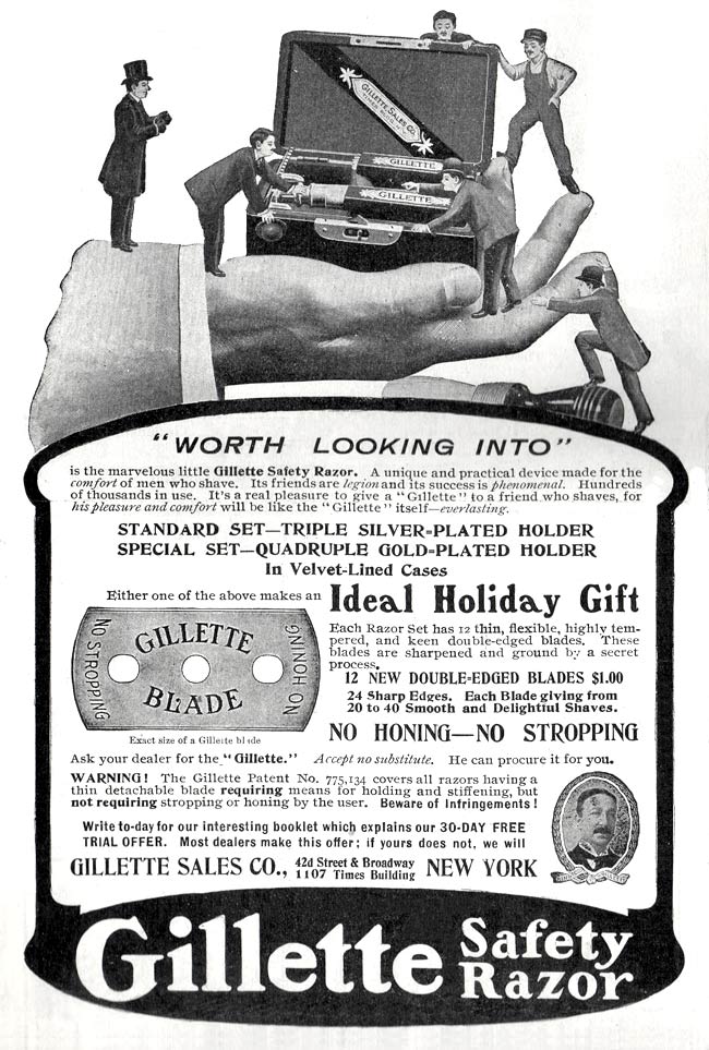 Gillette's December 1905 advertisement that may be worth looking into...