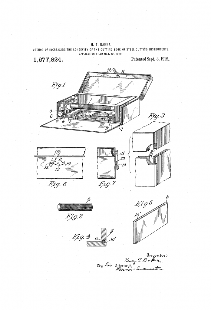 Patent drawing from the patent "Method of increasing the longevity of the cutting edge of steel cutting instruments."