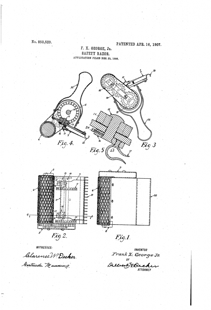 Patent drawing for Frank X Jr's overly complicated razor