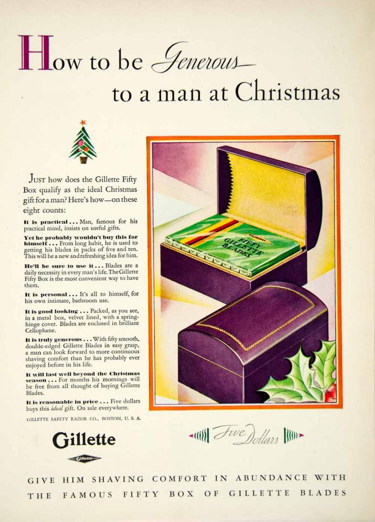 A 1929 advertisement from Gillette, just in time to be to late for this years Christmas shopping.