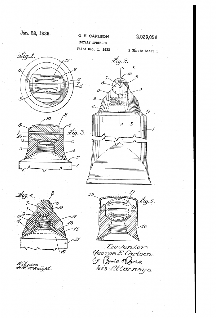 Patent drawings from US patent 2,029,056, showing the rotary spreader, sheet one.