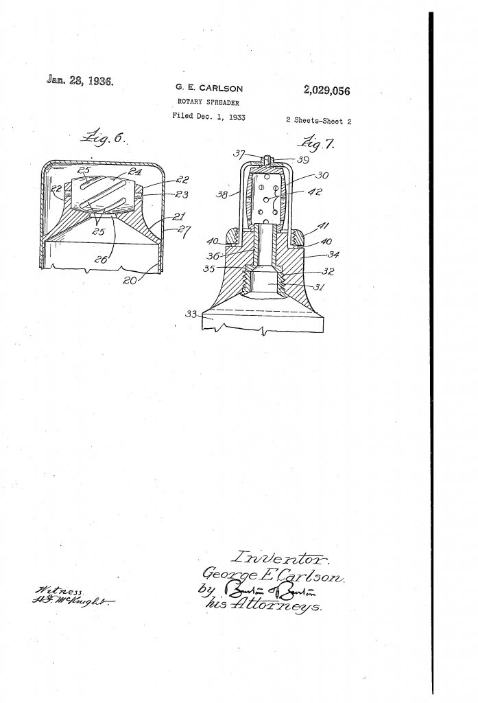 Patent drawings from US patent 2,029,056, showing the rotary spreader, sheet two.