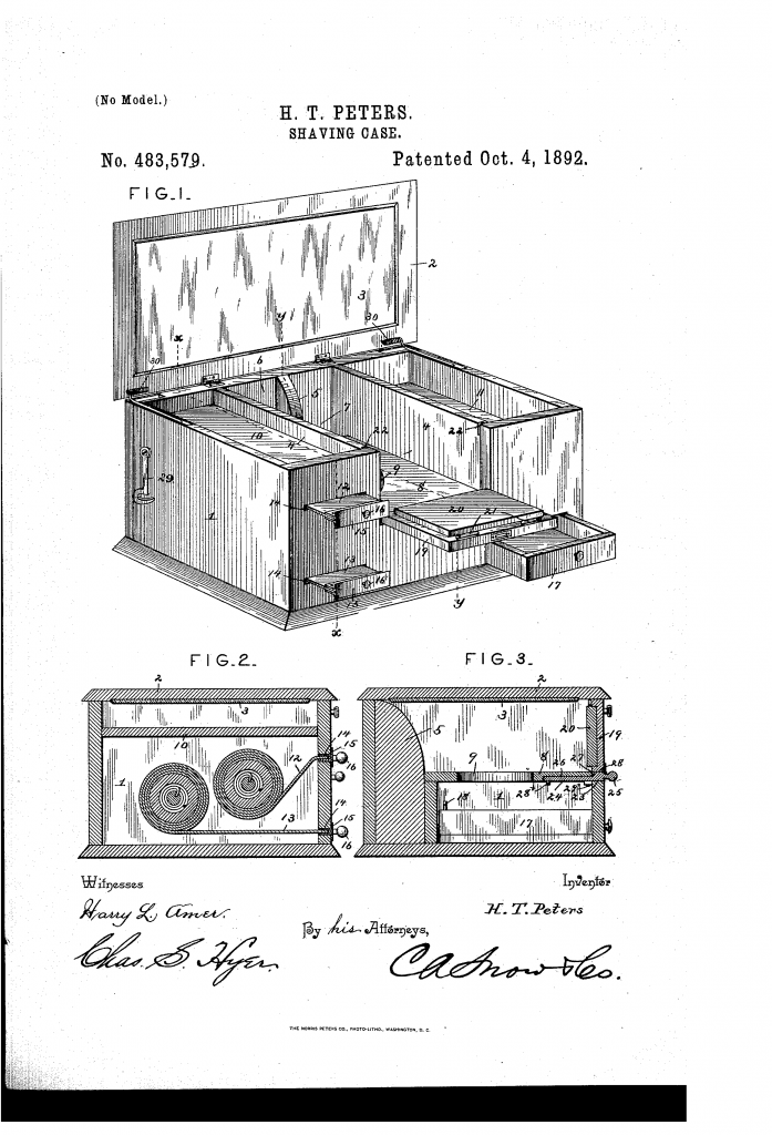 Patent drawing showing Harry's shaving case