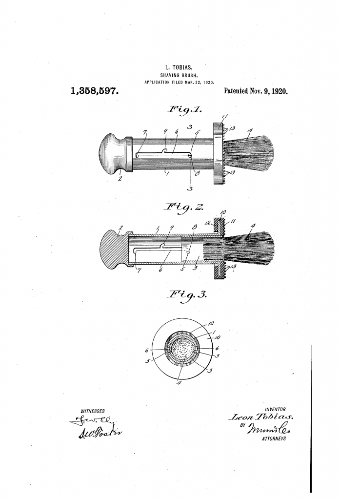 Patent drawing showing the combined shaving brush and lather rubber
